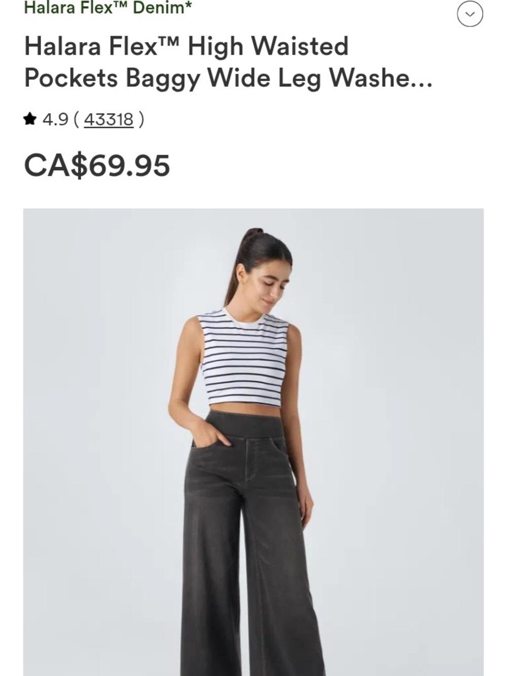 HALARA Washed High-Waist Baggy Wide-Leg Pants in Charcoal